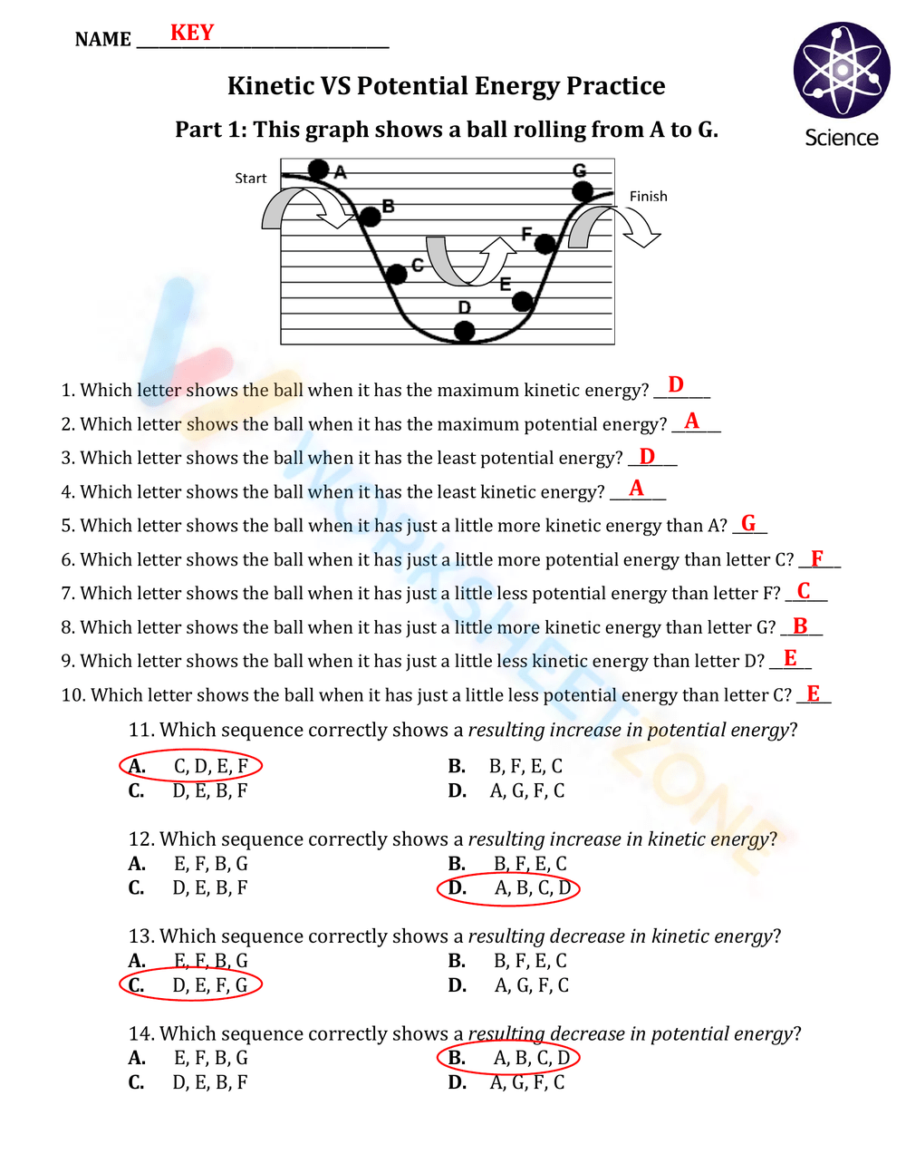 Kinetic VS Potential Energy Practice Worksheet