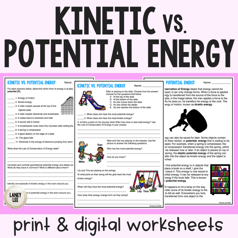 Kinetic Vs Potential Energy Reading Comprehension Worksheets