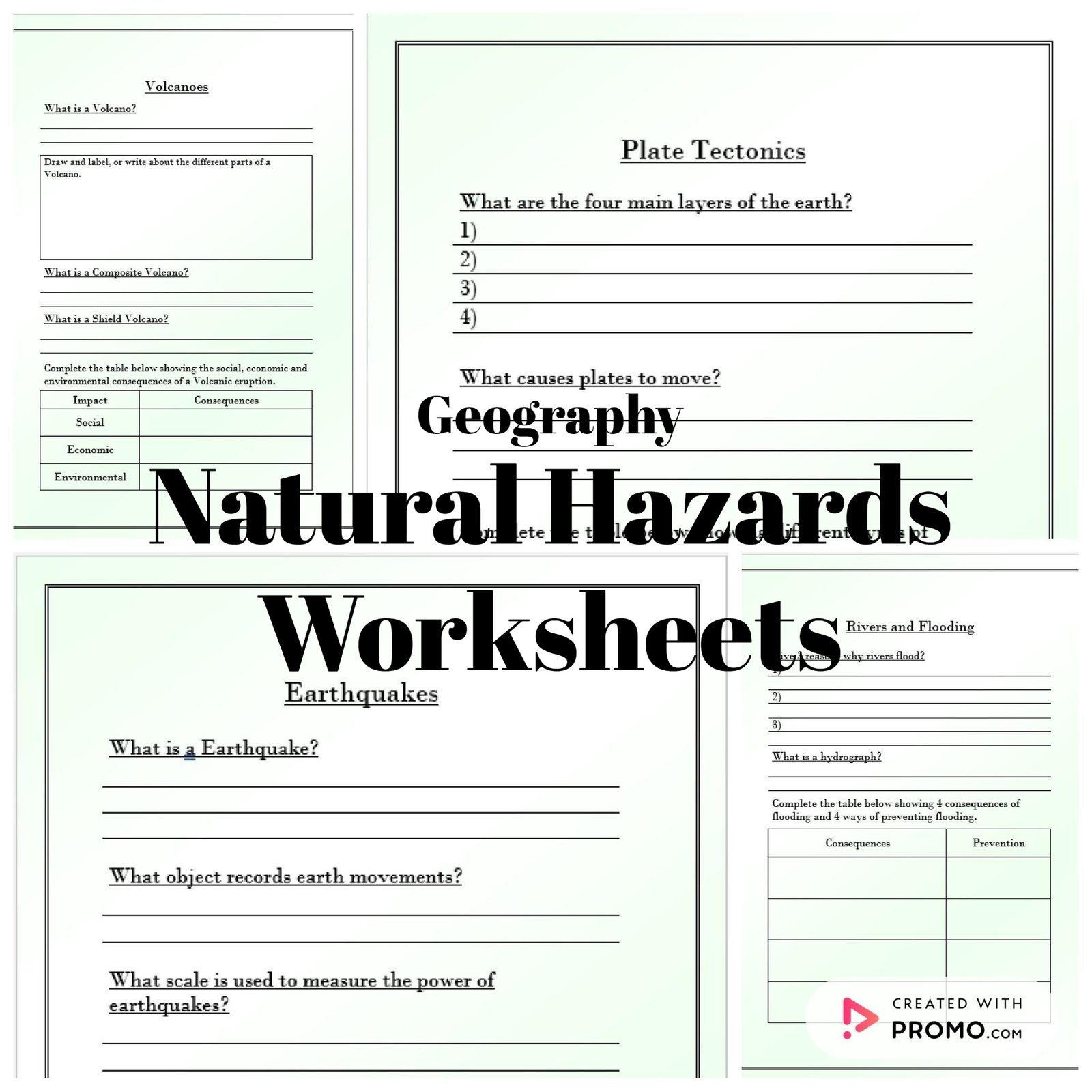 KS3 Geography Worksheets For Learning Natural Hazards Plate Tectonics Volcanoes Earthquakes Tsunamis Rivers And Flooding Tropical Storms