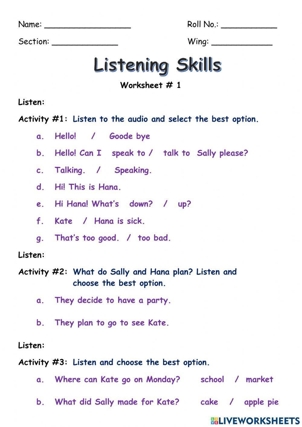 Listening Skills Exercise For Grade 3 Elementary Live Worksheets Listening Skills Exercise For Grade 3 Elementary Live Worksheets