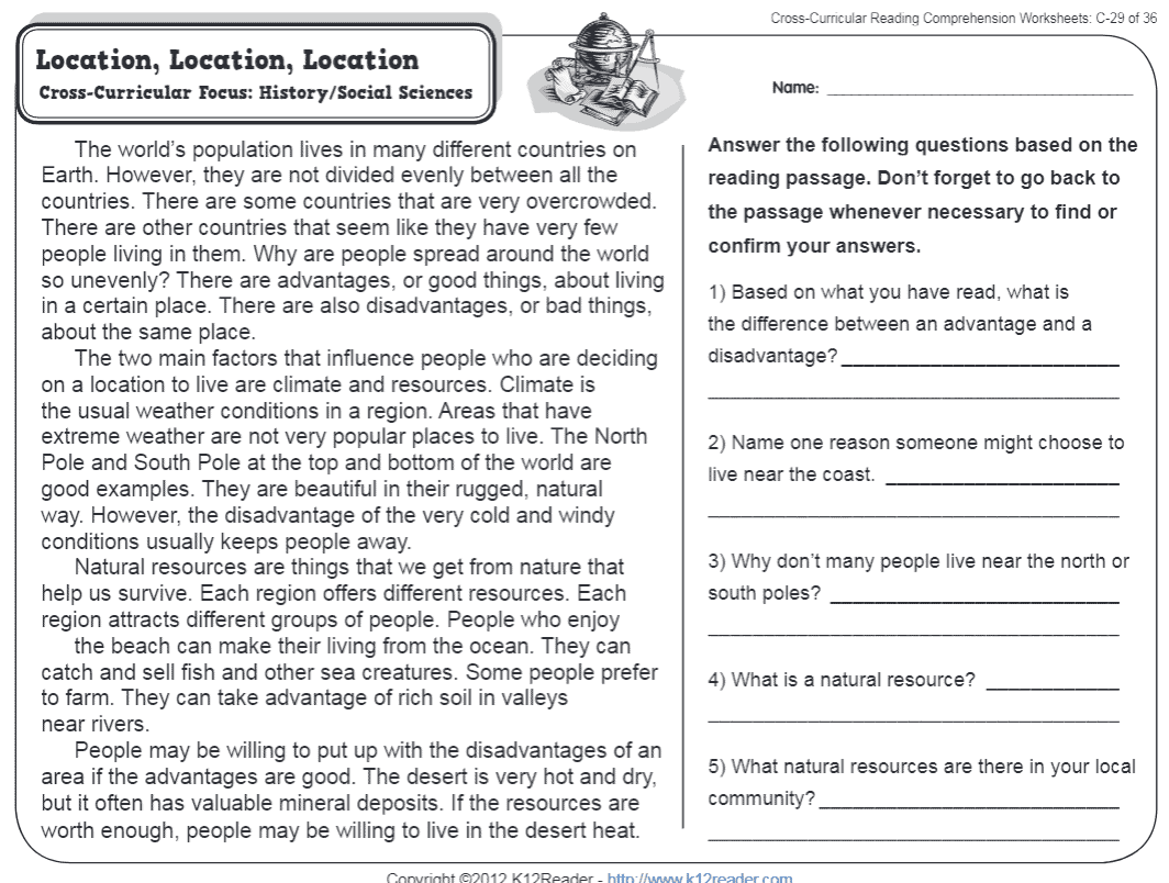 Location Location Location 3rd Grade Reading Comprehension Worksheet Location Location Location 3rd Grade Reading Comprehension Worksheet