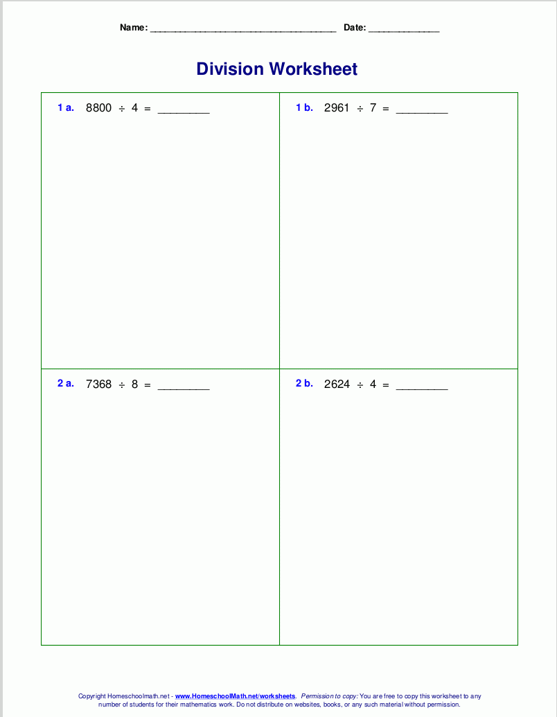 Long Division Worksheets For Grades 4 6