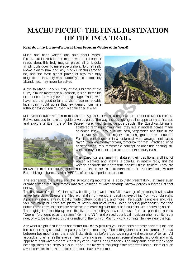 Inca Reading Comprehension Worksheets Inca Reading Comprehension Worksheets