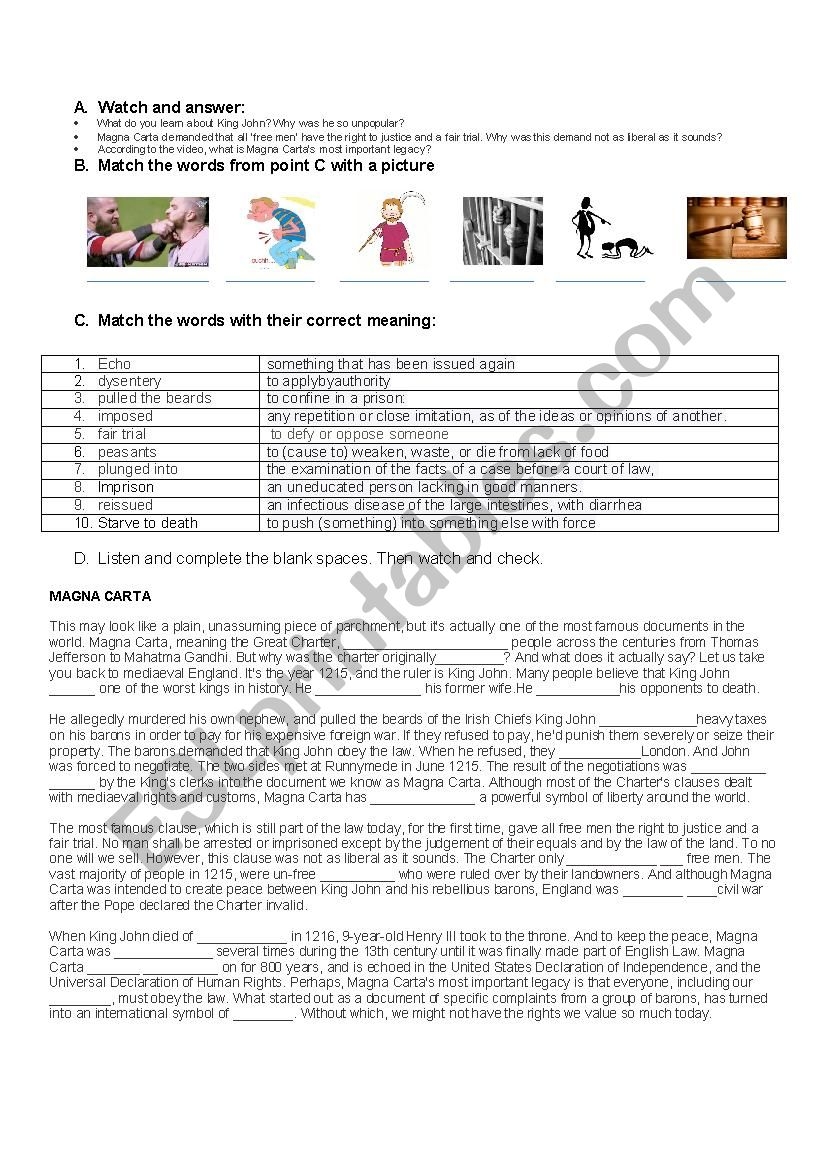Free Printable Worksheets Magna Carta