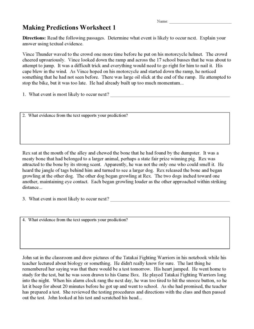 Making Predictions Worksheets Ereading Worksheets