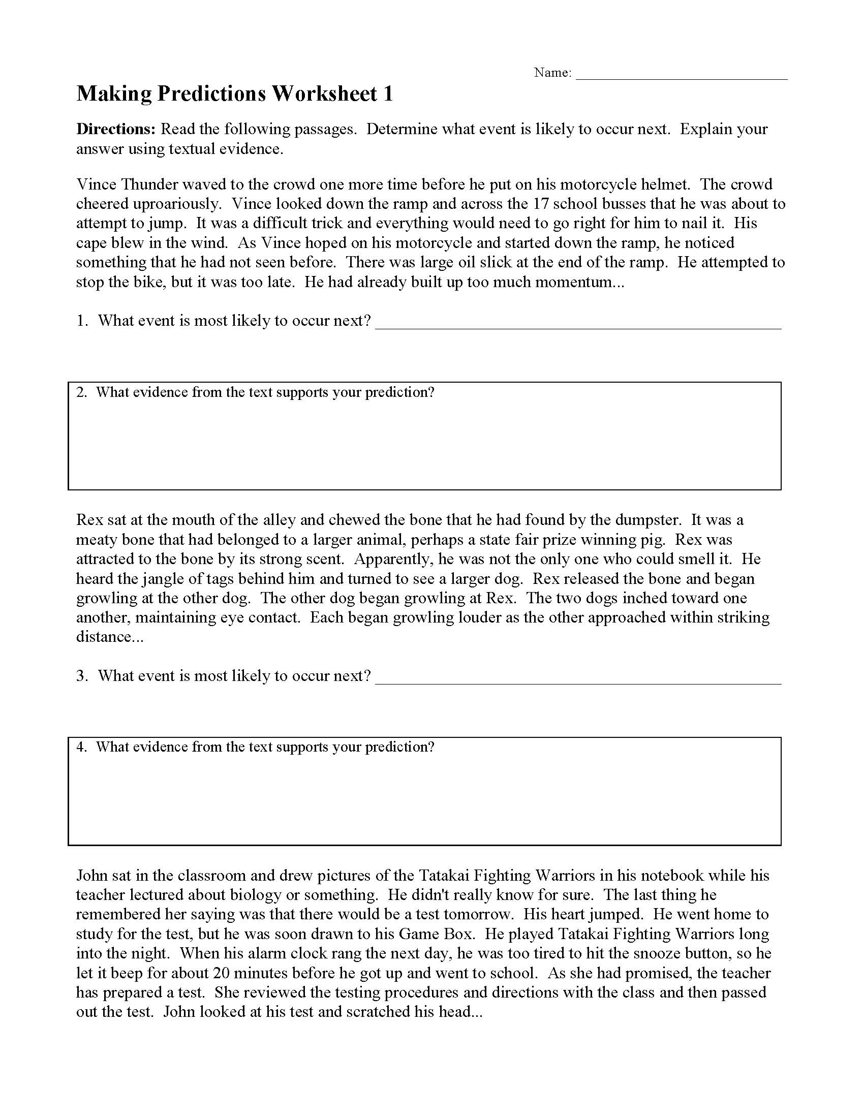 Making Predictions Worksheets Ereading Worksheets