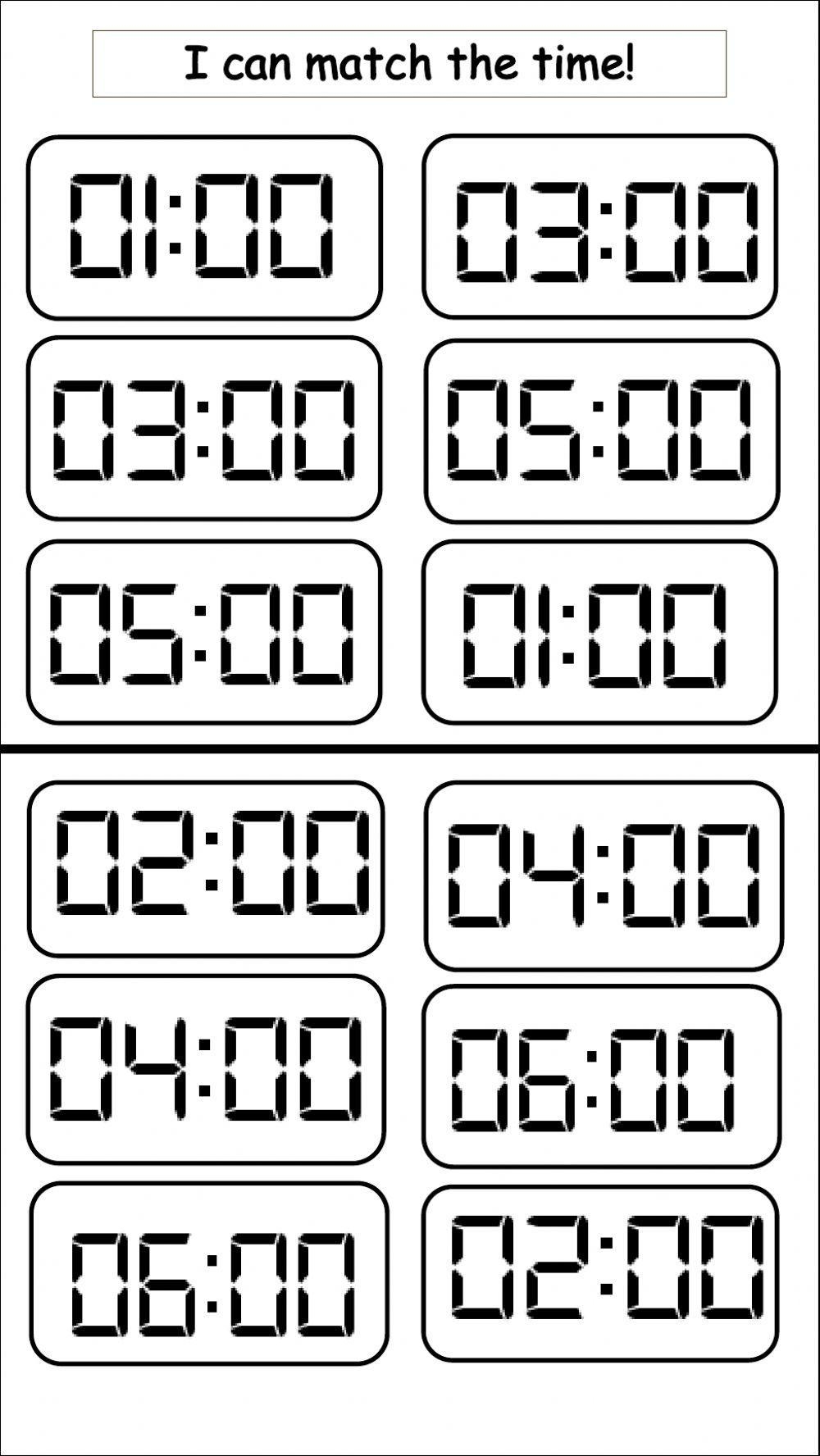 Matching Digital Clocks 1 BW Worksheet Live Worksheets 