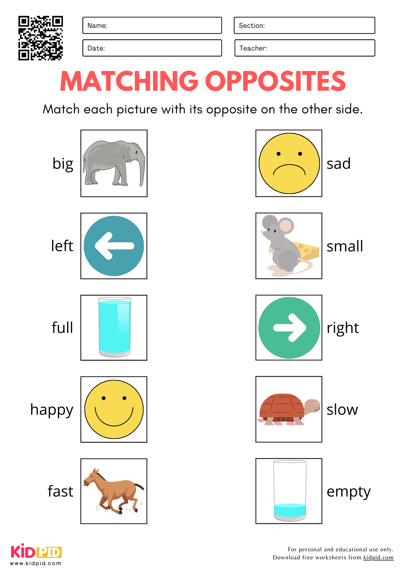 Matching Opposites Pictures Worksheet For Kindergarten Kidpid Matching Opposites Pictures Worksheet For Kindergarten Kidpid