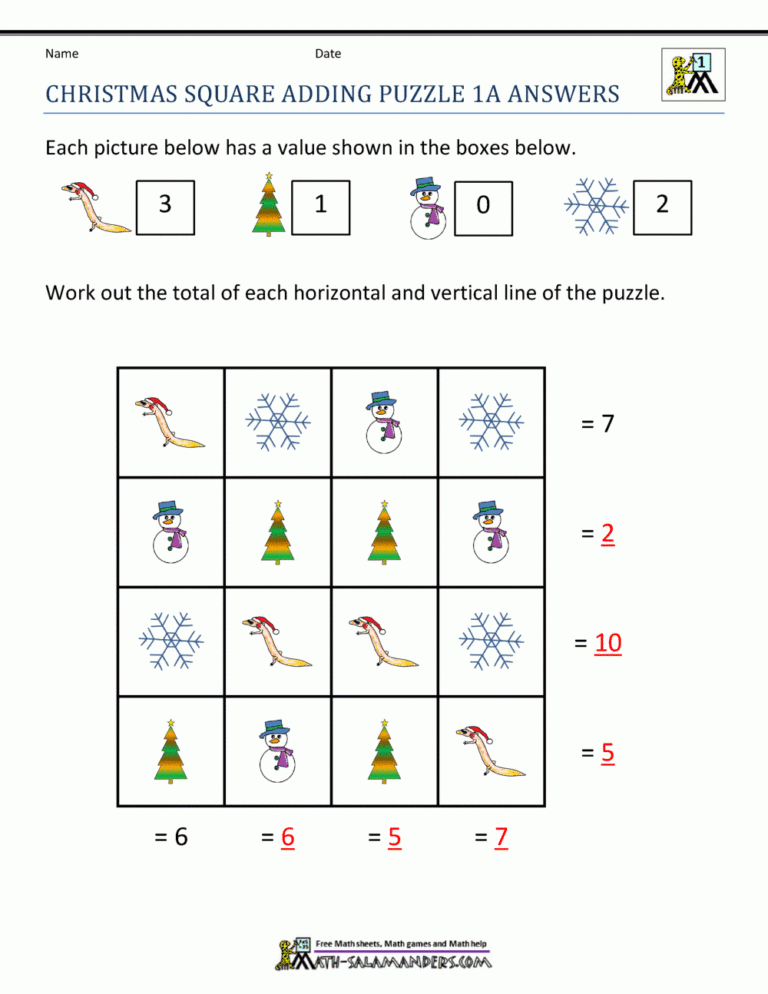 Math Christmas Worksheets First Grade