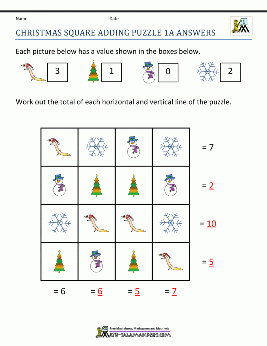 Math Christmas Worksheets First Grade