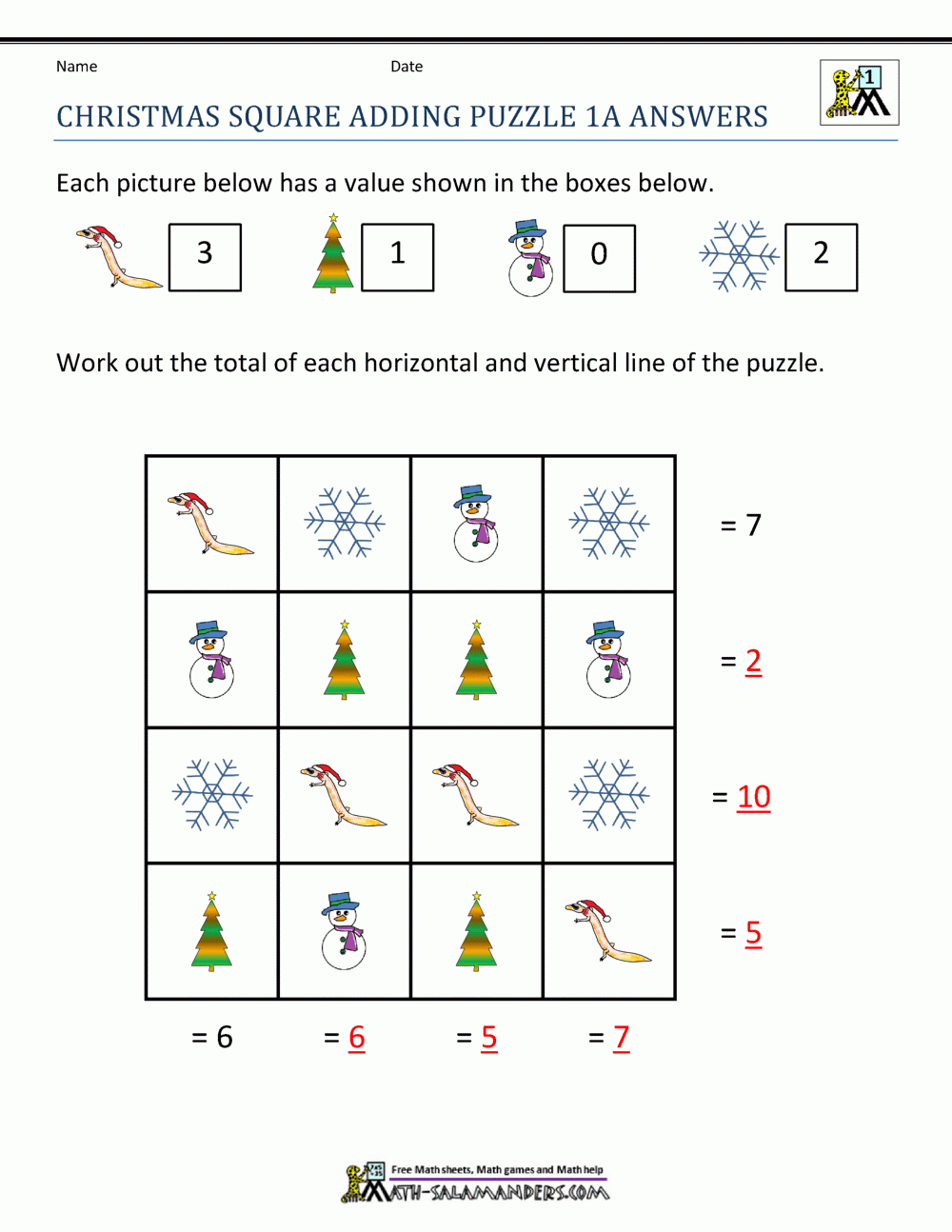 Math Christmas Worksheets First Grade