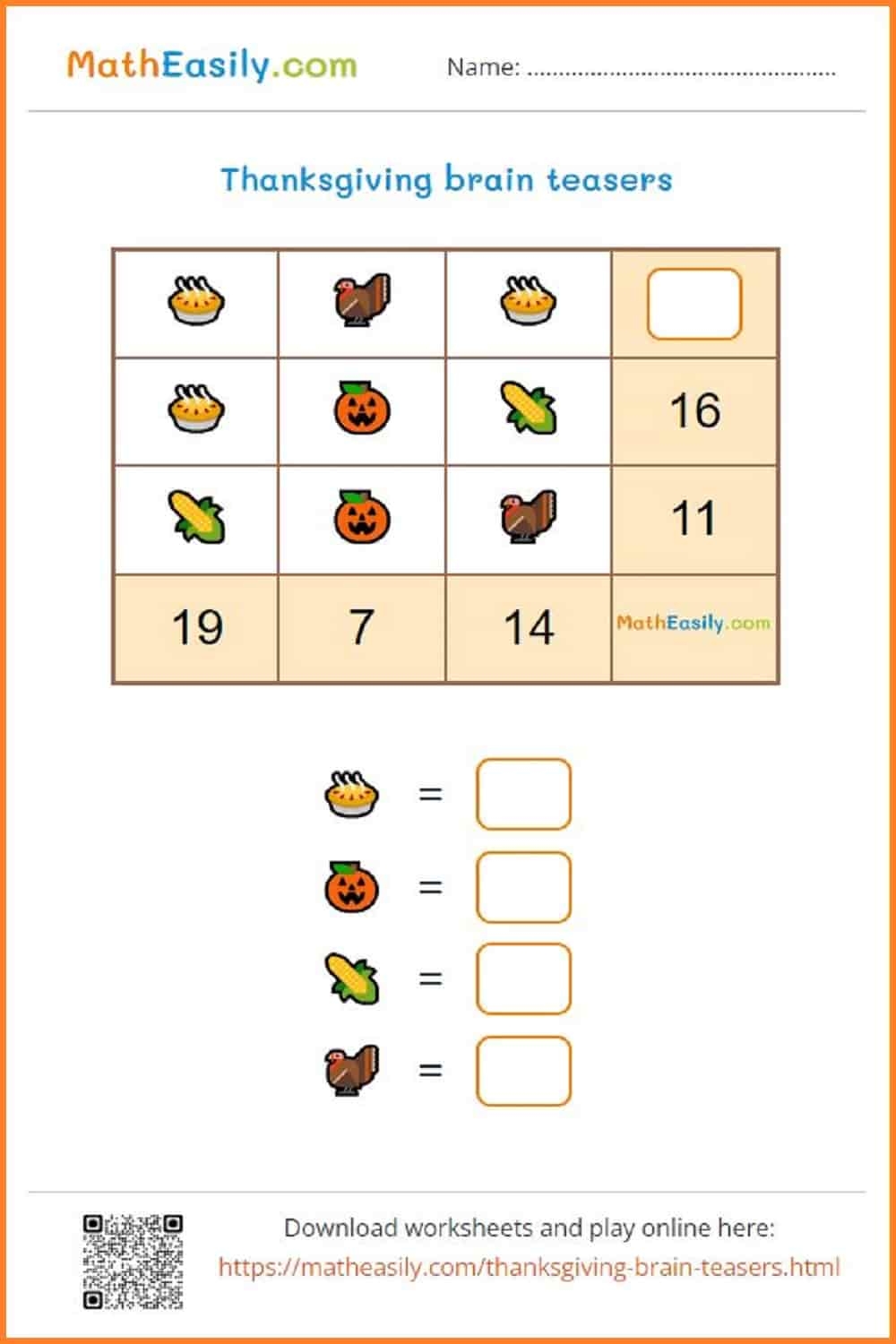 Math Thanksgiving Brain Teasers PRINTABLE Online Math Thanksgiving Brain Teasers PRINTABLE Online