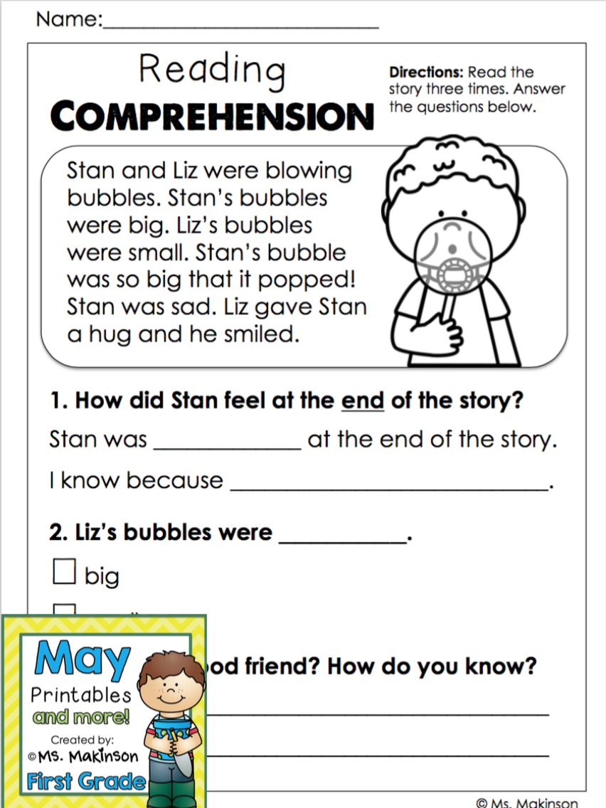 1st Grade Reading Comprehension Worksheets Printable 1st Grade Reading Comprehension Worksheets Printable