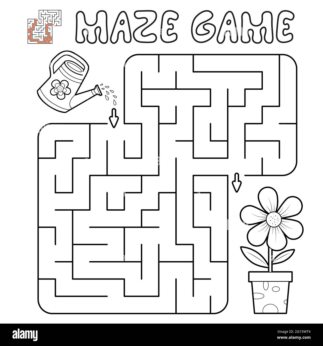 Maze Puzzle Game For Children Outline Maze Or Labyrinth Game With Flower Illustrations Stock Photo Alamy