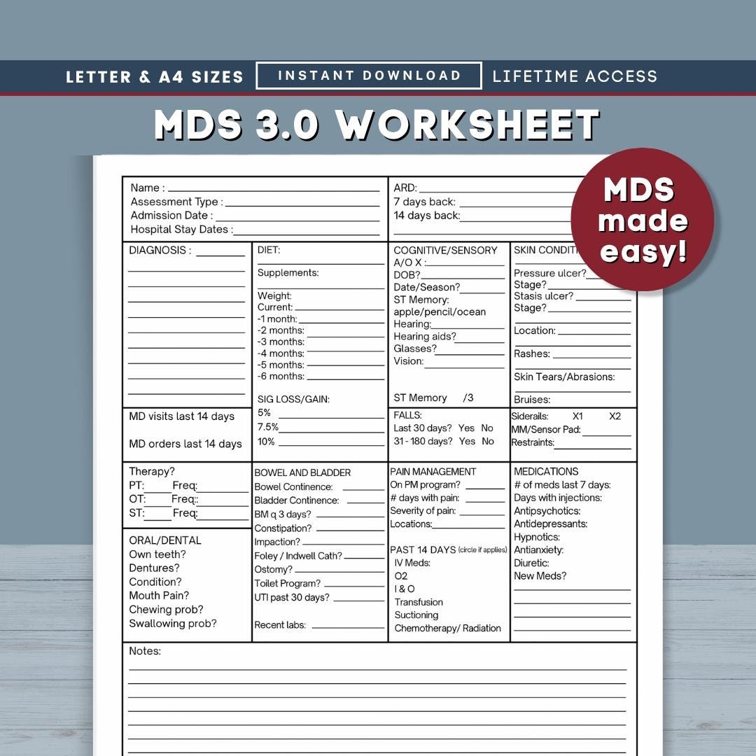 MDS Assessment Coding Tool Worksheet MDS 3 0 Reference For Nursing Home Long Term Care Nurses printable PDF Etsy Australia MDS Assessment Coding Tool Worksheet MDS 3 0 Reference For Nursing Home Long Term Care Nurses printable PDF Etsy Australia