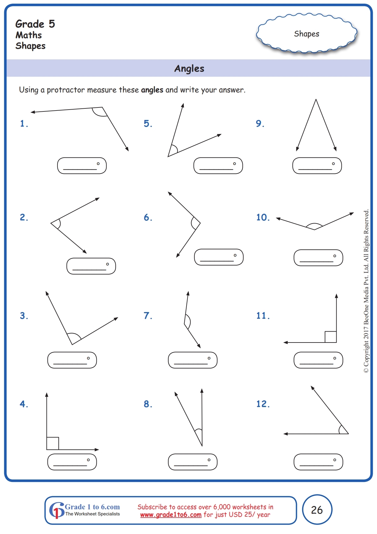 Free Angles Worksheet Grade 4