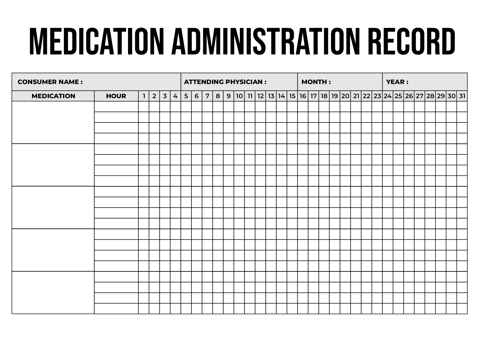 Printable Medication Management Information Worksheet