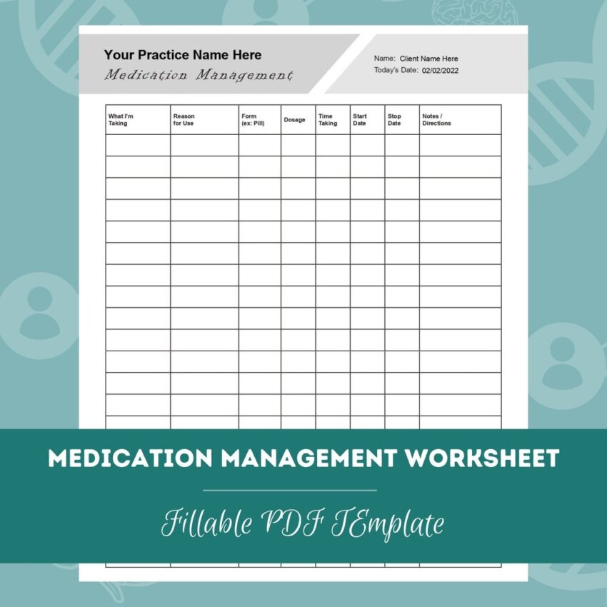 Medication Management Worksheet Editable Fillable PDF Template For Counselors Psychologists Social Workers Therapists Etsy