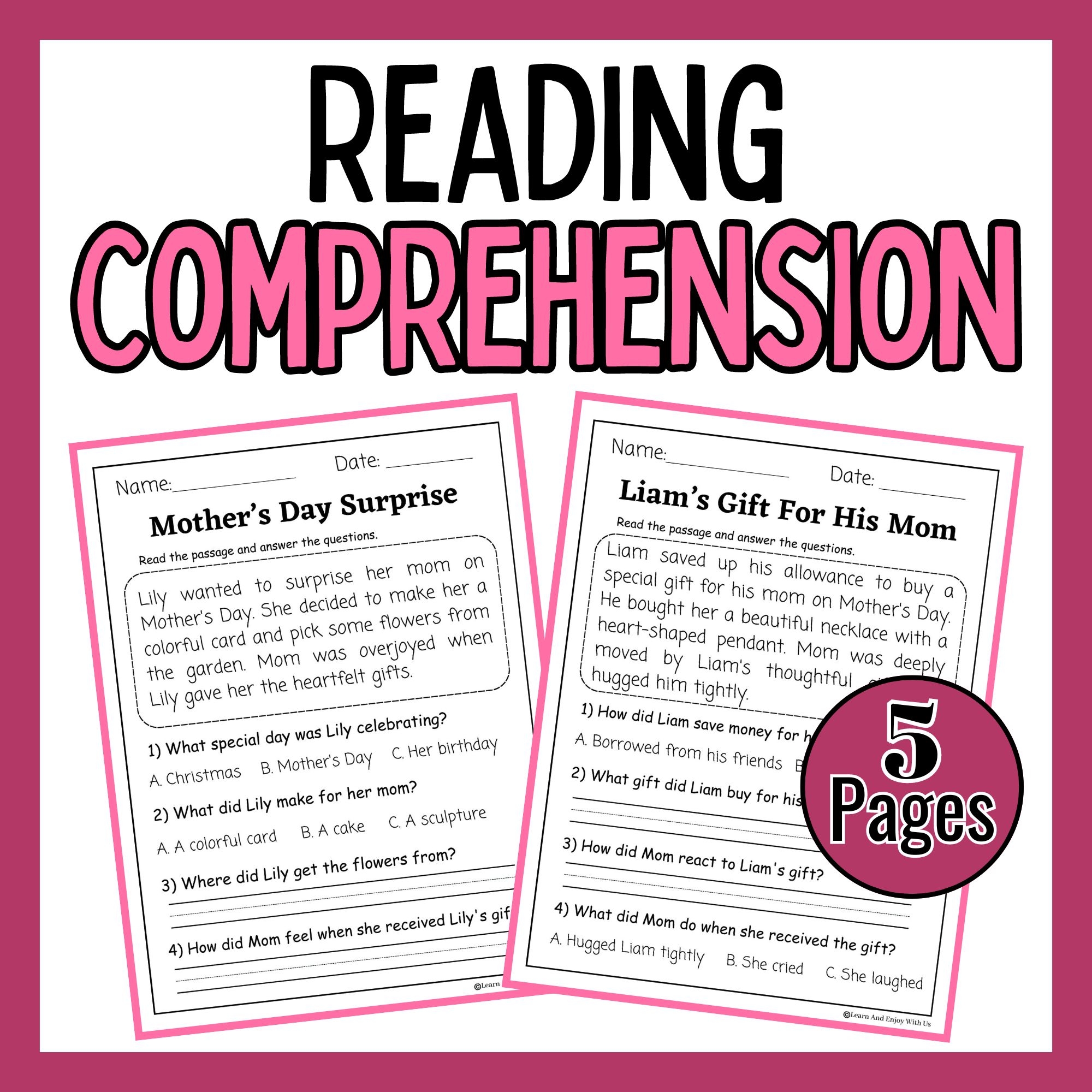 Mothers Day Reading Comprehension Passages May Memorial Day 