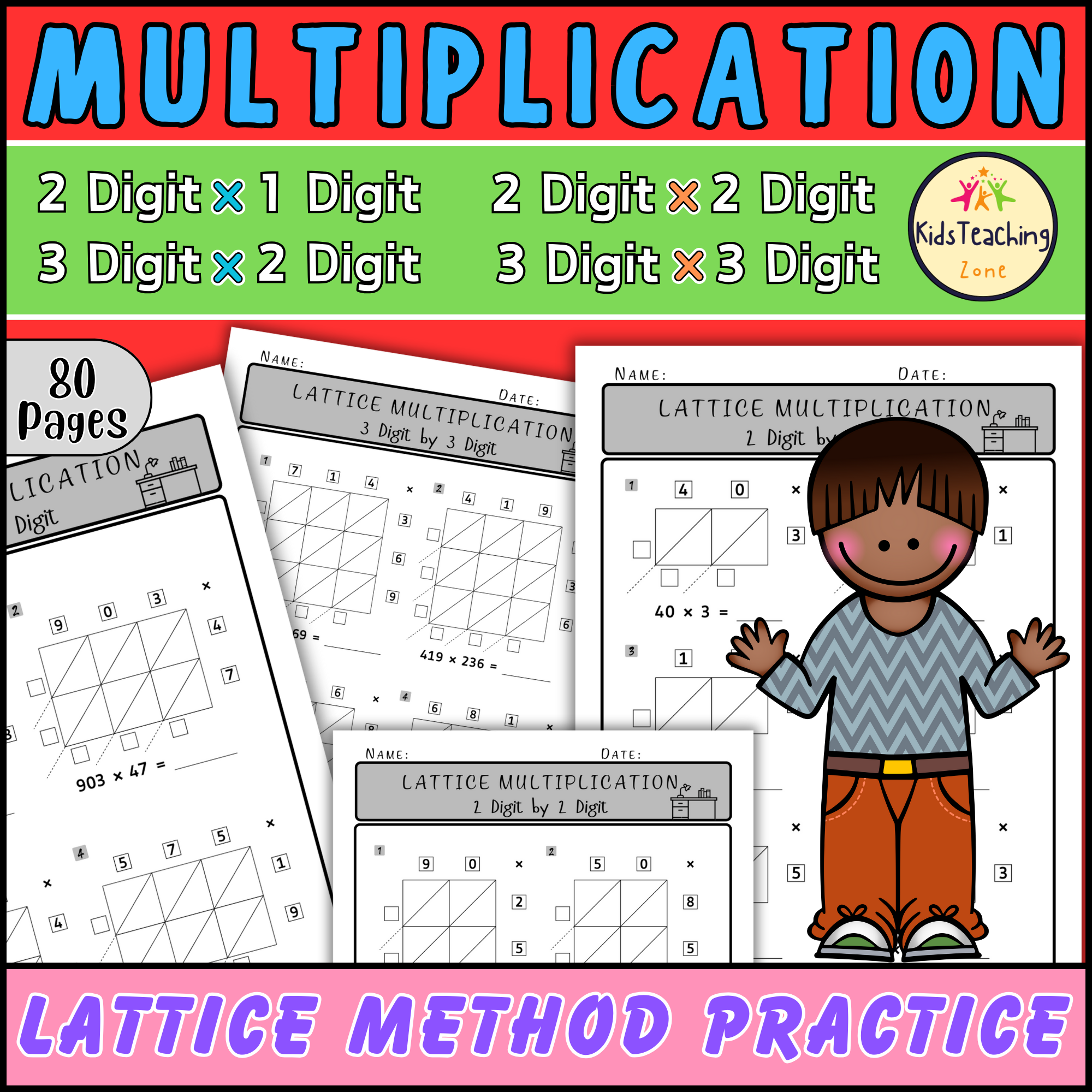 Multi Digit Multiplication Worksheets Lattice Grid Multiplication Method Made By Teachers