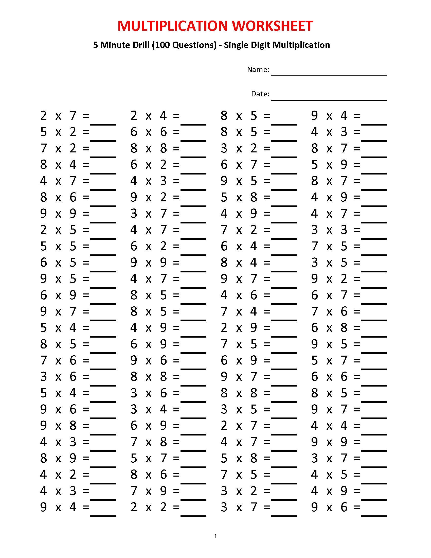 Multiplication 5 Minute Drill worksheets With Answers pdf Year 2 3 4 Grade 2 3 4 printable Worksheets Basic Multiplication Etsy UK Multiplication 5 Minute Drill worksheets With Answers pdf Year 2 3 4 Grade 2 3 4 printable Worksheets Basic Multiplication Etsy UK