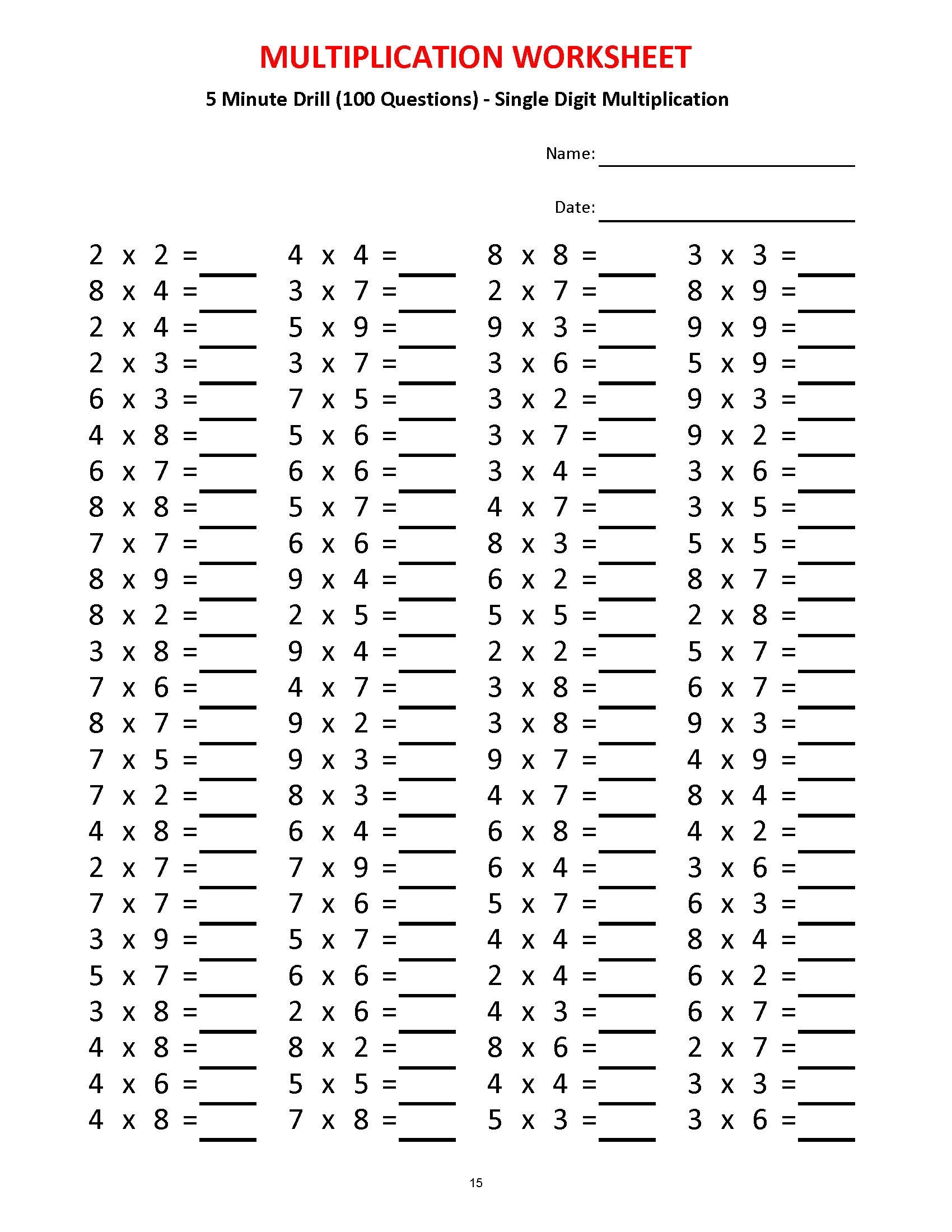 Multiplication 5 Minute Drill worksheets With Answers pdf Year 2 3 4 Grade 2 3 4 printable Worksheets Basic Multiplication Etsy Multiplication 5 Minute Drill worksheets With Answers pdf Year 2 3 4 Grade 2 3 4 printable Worksheets Basic Multiplication Etsy