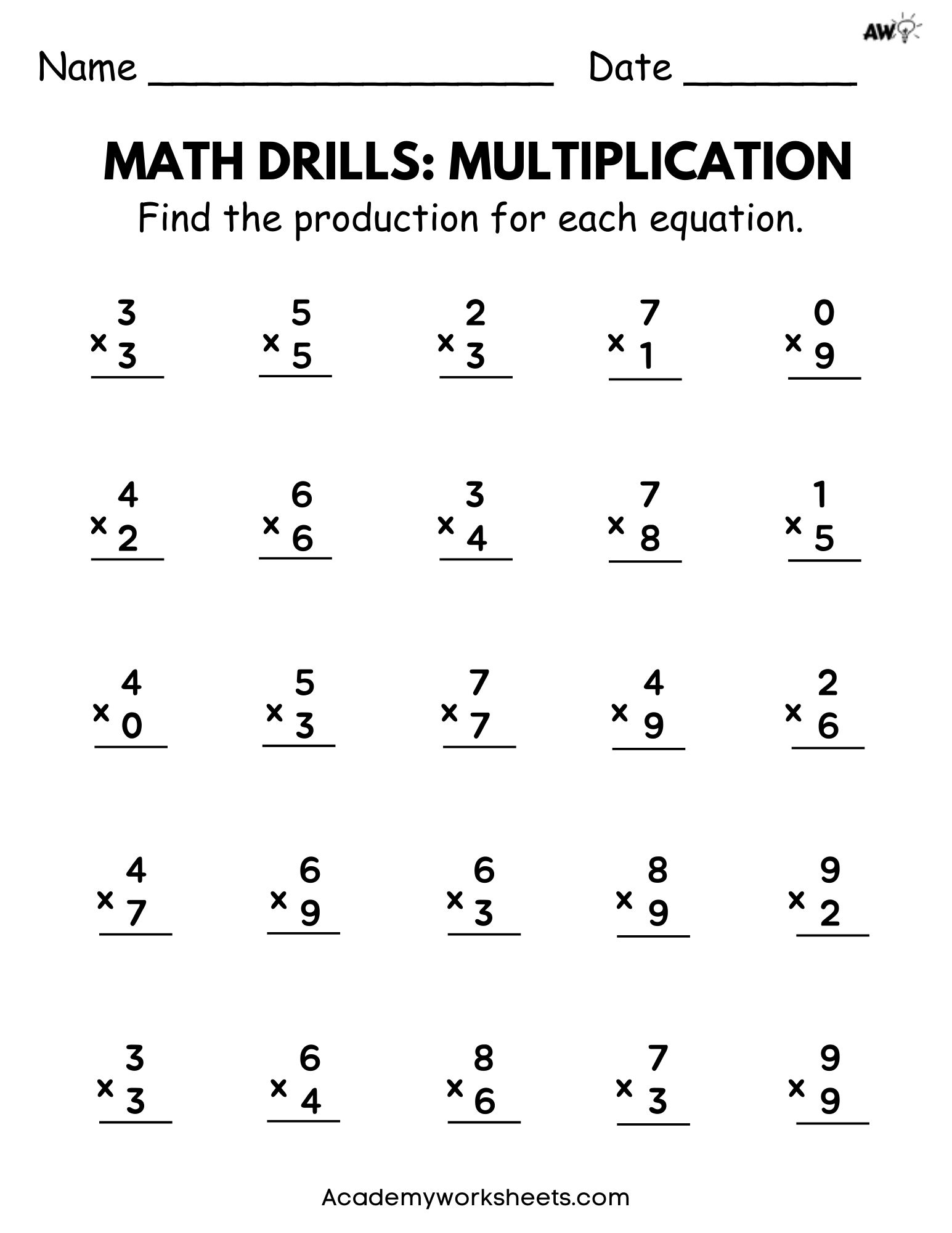 Multiplication Drill Worksheets Printable Multiplication Drill Worksheets Printable