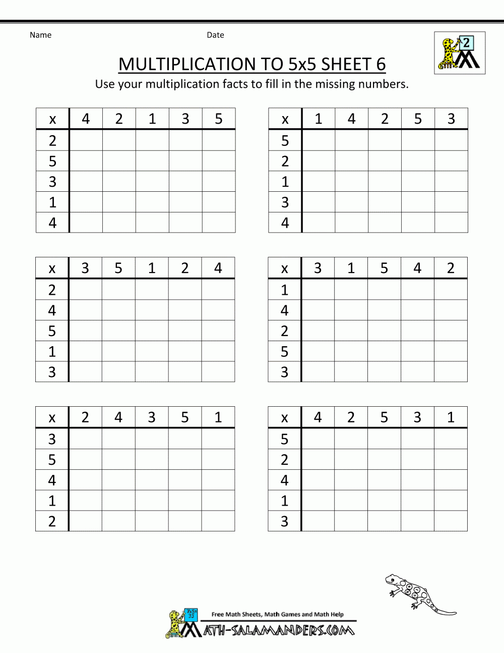 Multiplication To 5x5 Worksheets For 2nd Grade