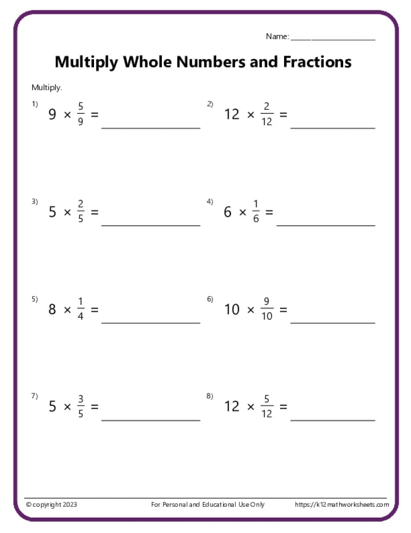 Multiply Fractions With Whole Numbers Multiply Fractions With Whole Numbers