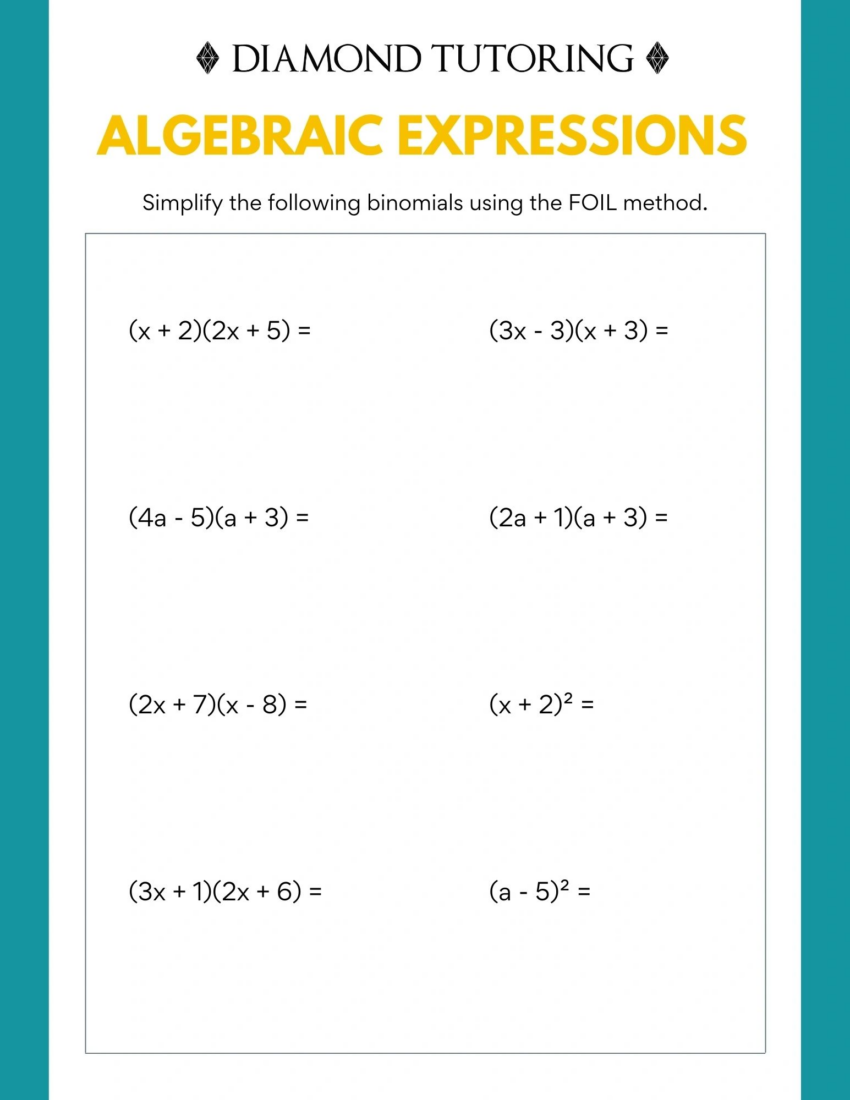 Multiplying Binomials Using The FOIL Method Worksheets Library