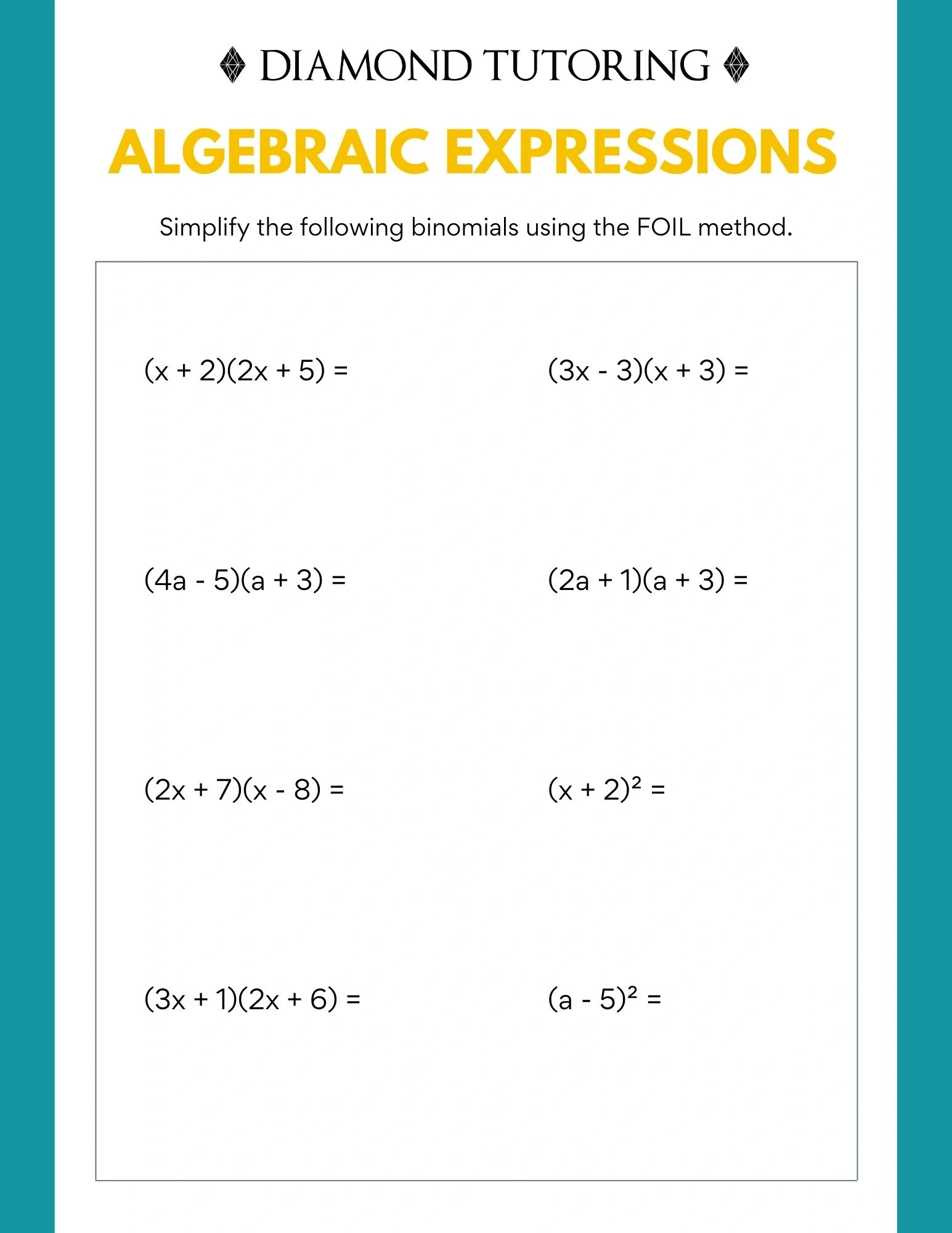 Multiplying Binomials Using The FOIL Method Worksheets Library Multiplying Binomials Using The FOIL Method Worksheets Library