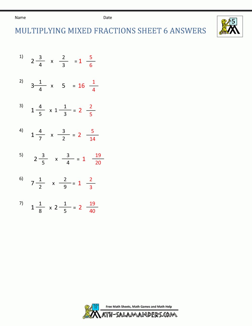 Multiplying Mixed Fractions