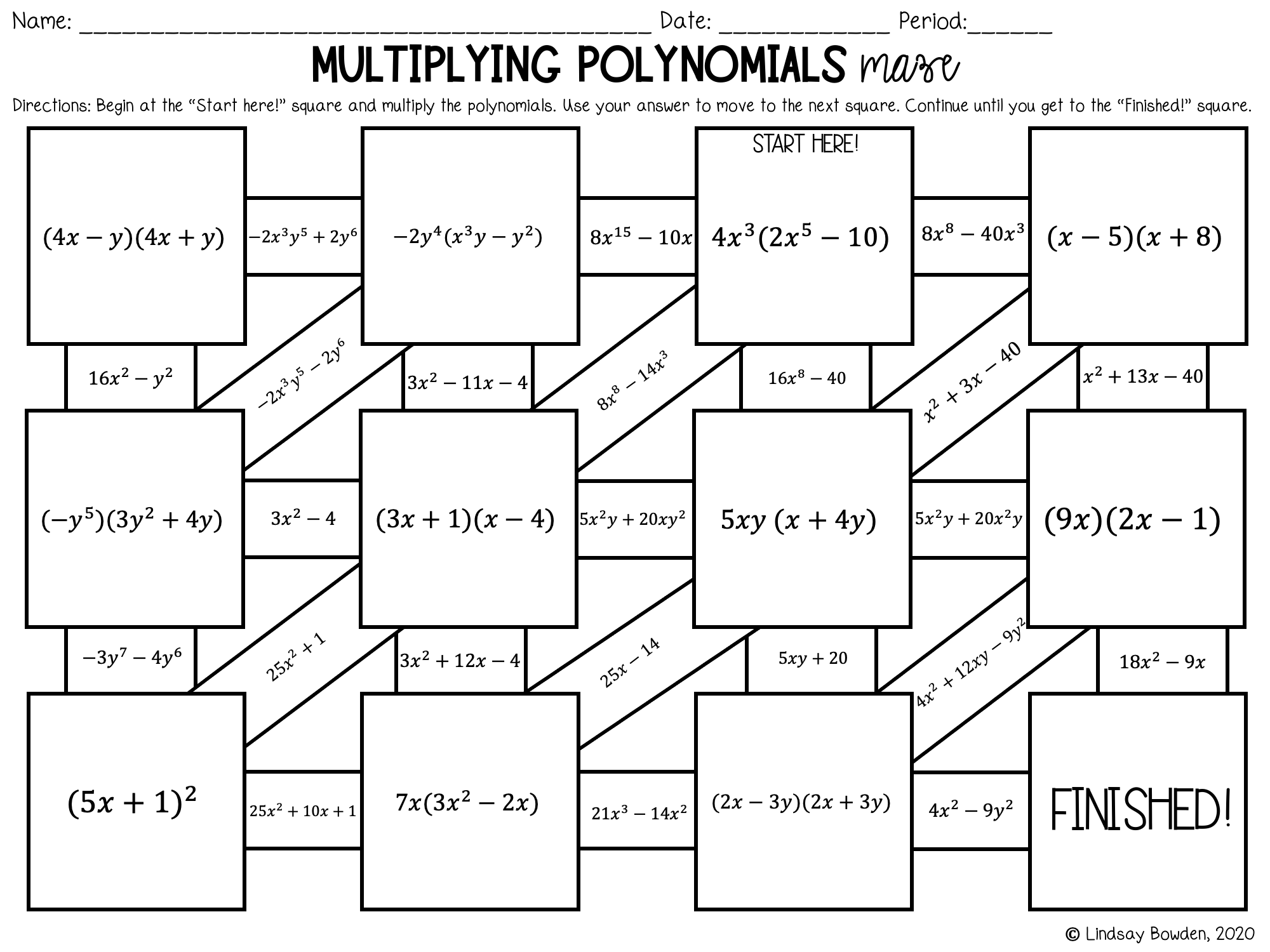 Multiplying Polynomials Digital Maze Lindsay Bowden Worksheets Multiplying Polynomials Digital Maze Lindsay Bowden Worksheets
