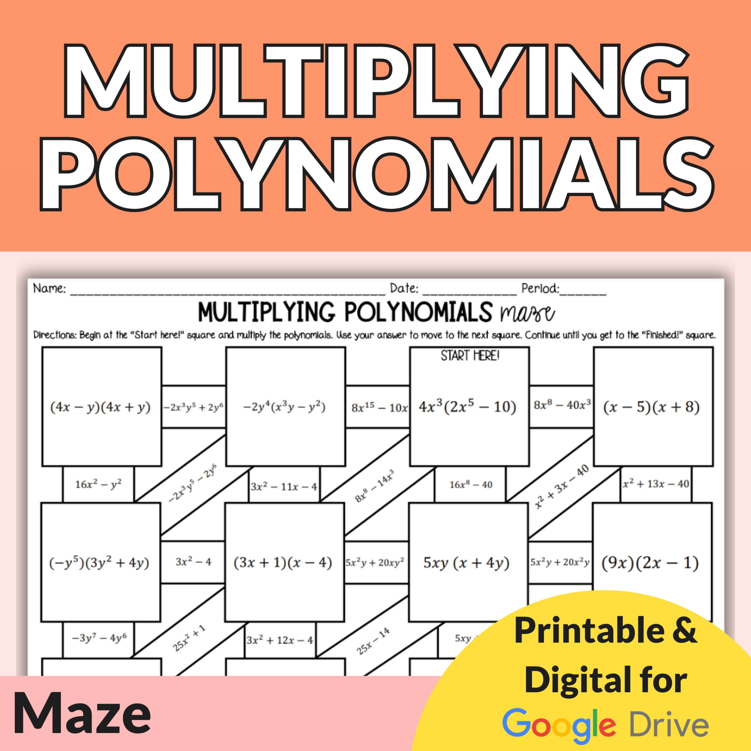 Multiplying Polynomials Maze Lindsay Bowden Multiplying Polynomials Maze Lindsay Bowden