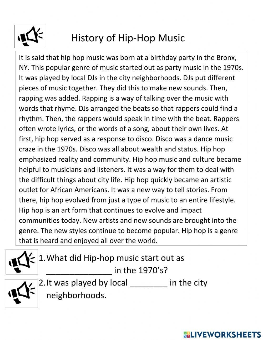Music Genre Hip Hop Rap Worksheet 1st Grade Worksheets Library