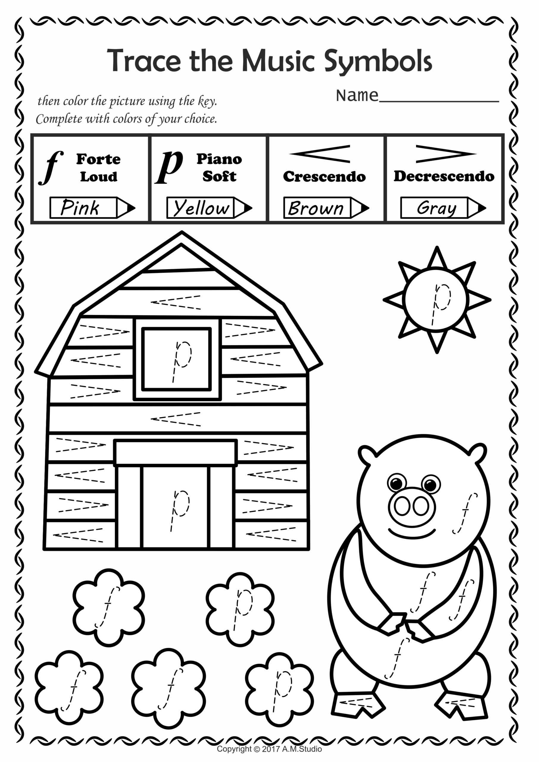 Music Trace And Color Worksheets For Kids Worksheets Library