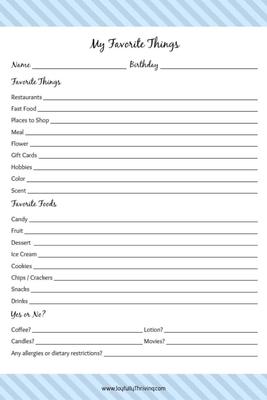 My Favorite Things List Free Printable Gift Ideas For Teachers