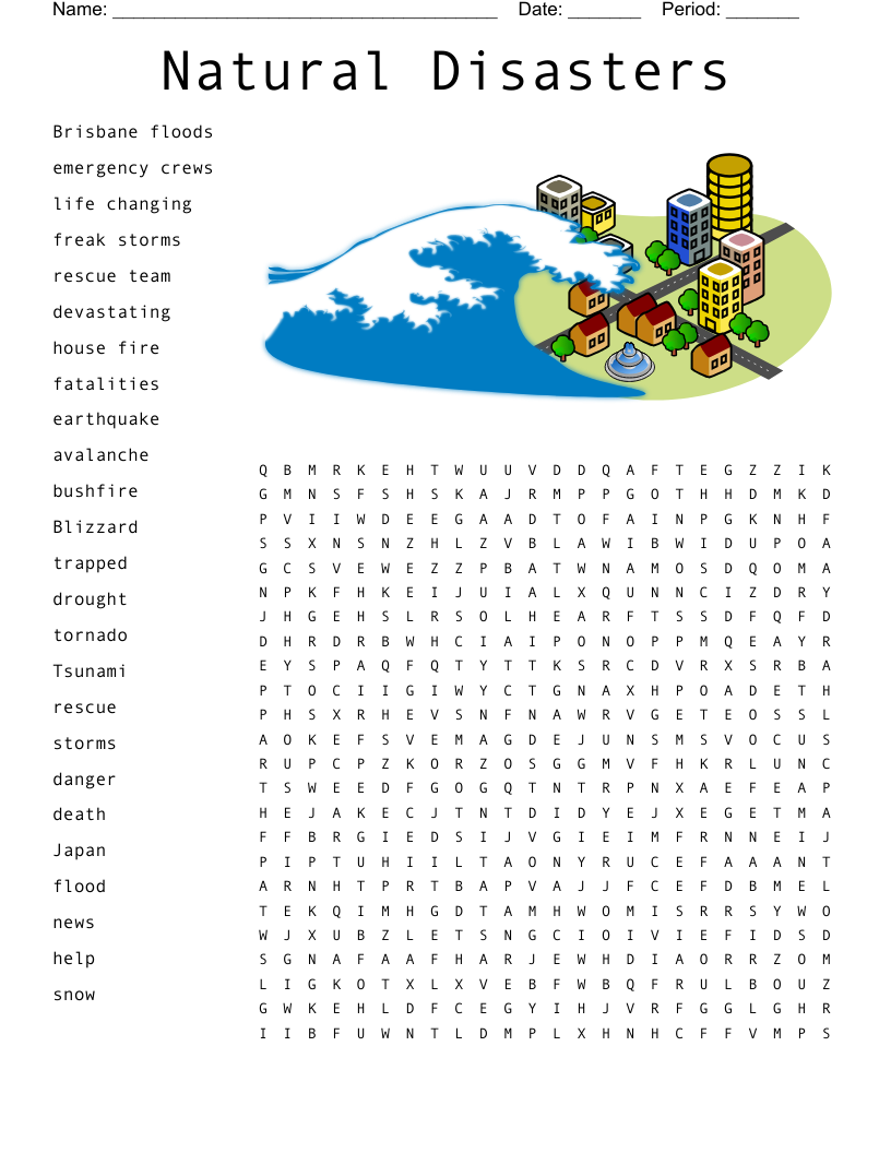 Natural Disasters Word Search WordMint Natural Disasters Word Search WordMint