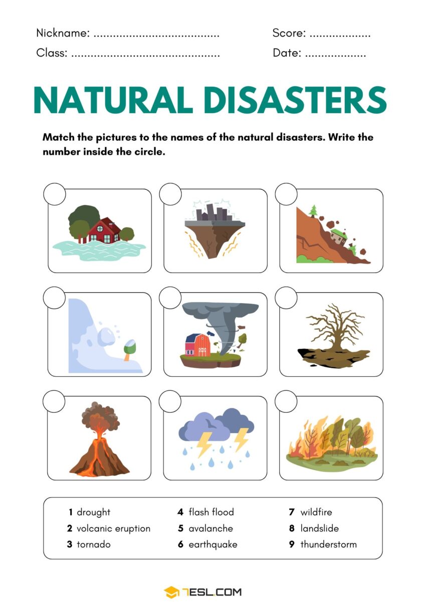 Natural Disasters Worksheets To Explore The Power Of Nature 7ESL