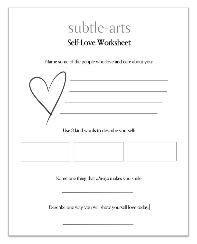 NEW Self Love Printable Worksheet Subtle arts Consciousness Concierge
