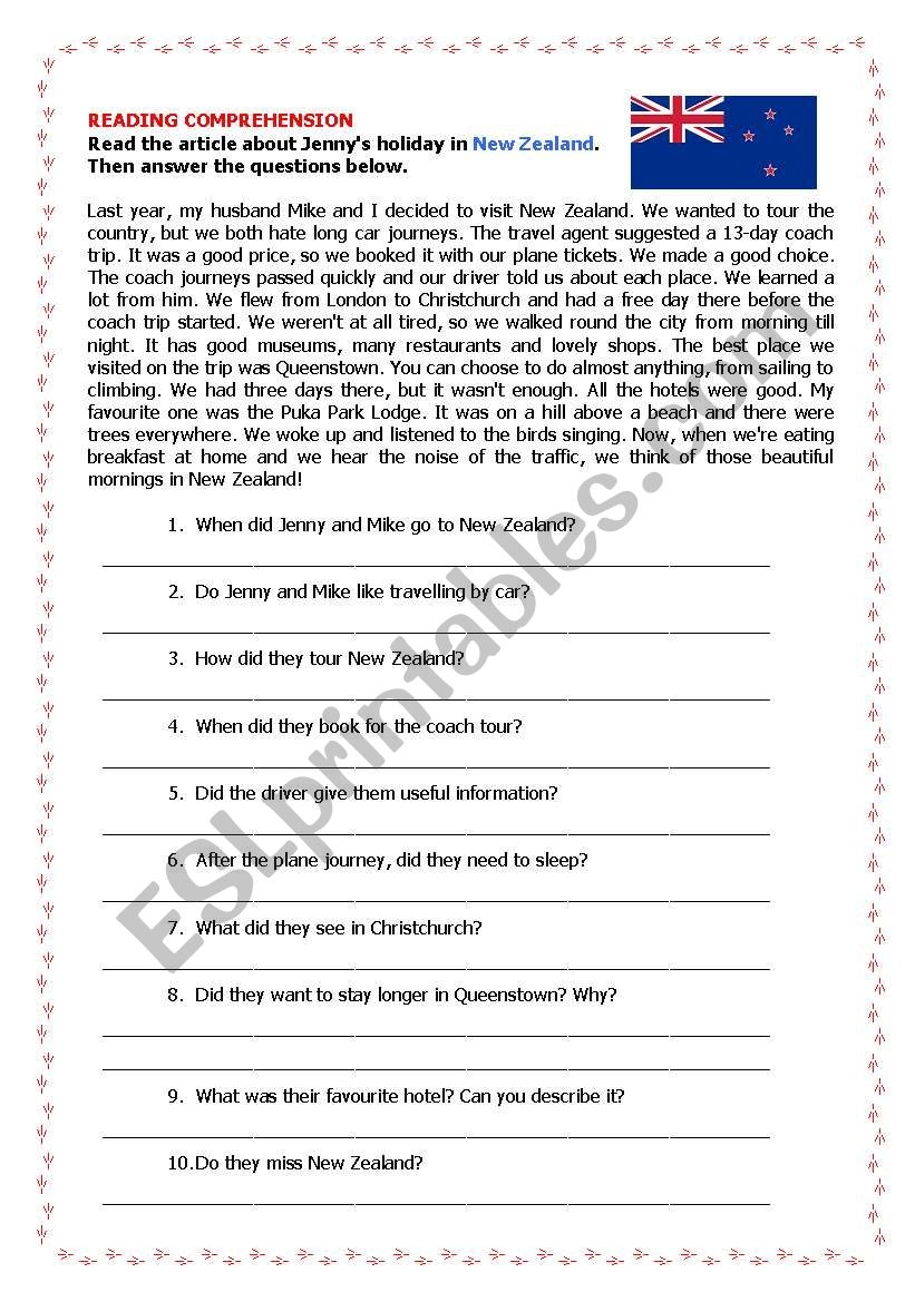 NEW ZEALAND Reading Comprehension ESL Worksheet By Modelena NEW ZEALAND Reading Comprehension ESL Worksheet By Modelena