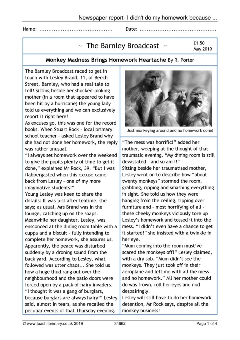 Newspaper Reading Comprehension KS2 English Teachit