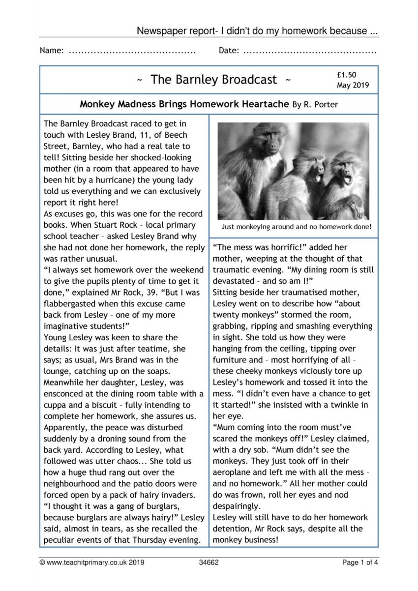 Newspaper Reading Comprehension KS2 English Teachit