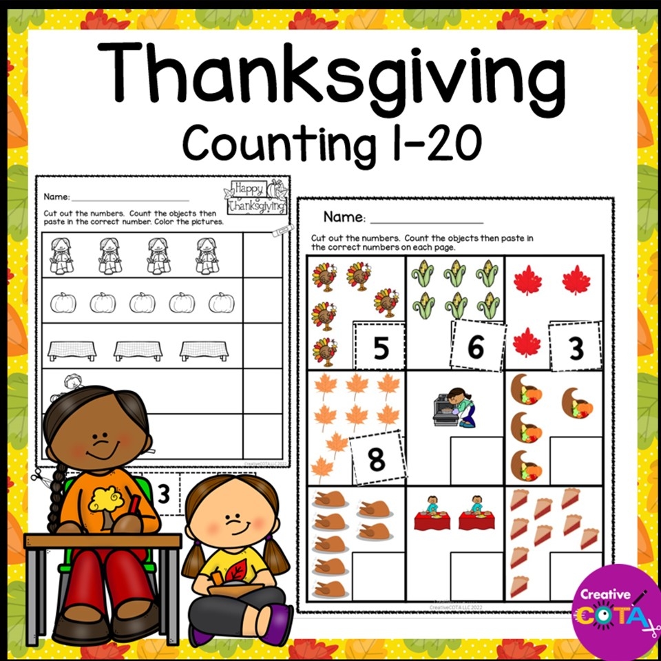 No Prep Thanksgiving Kindergarten Math Worksheets Numbers 1 20 No Prep Thanksgiving Kindergarten Math Worksheets Numbers 1 20