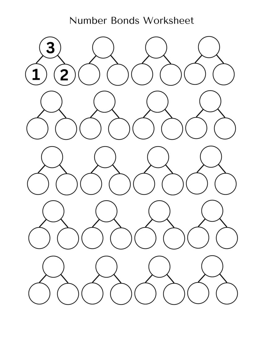 Number Bonds Blank Worksheets Kindergarten First Second Grade Math