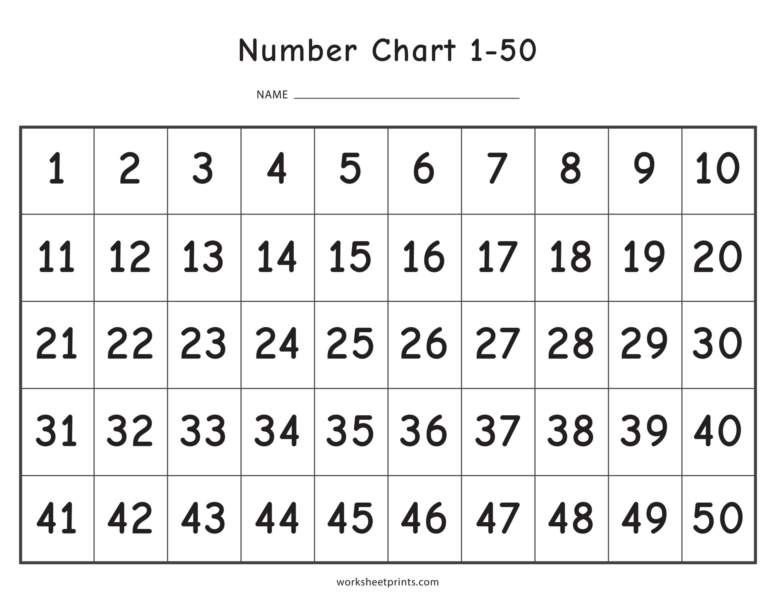 Preschool Numbers To 50 Printables