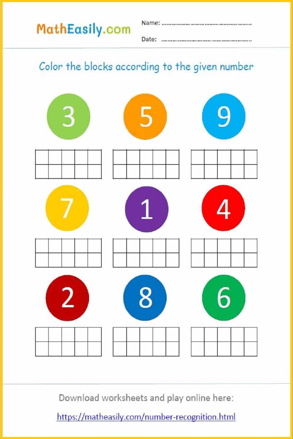 Free Printable Number Identification Worksheets