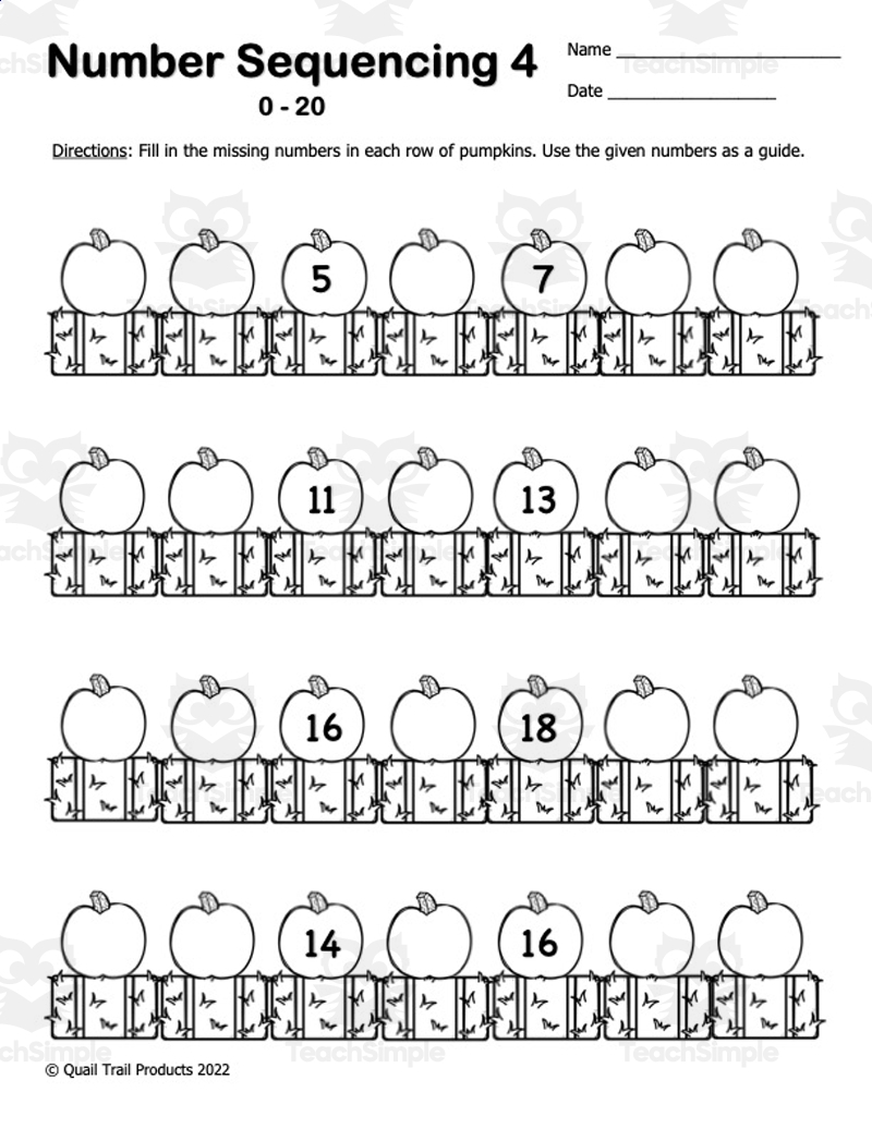 Number Sequencing Worksheets Pumpkin Theme Number Sequencing Worksheets Pumpkin Theme