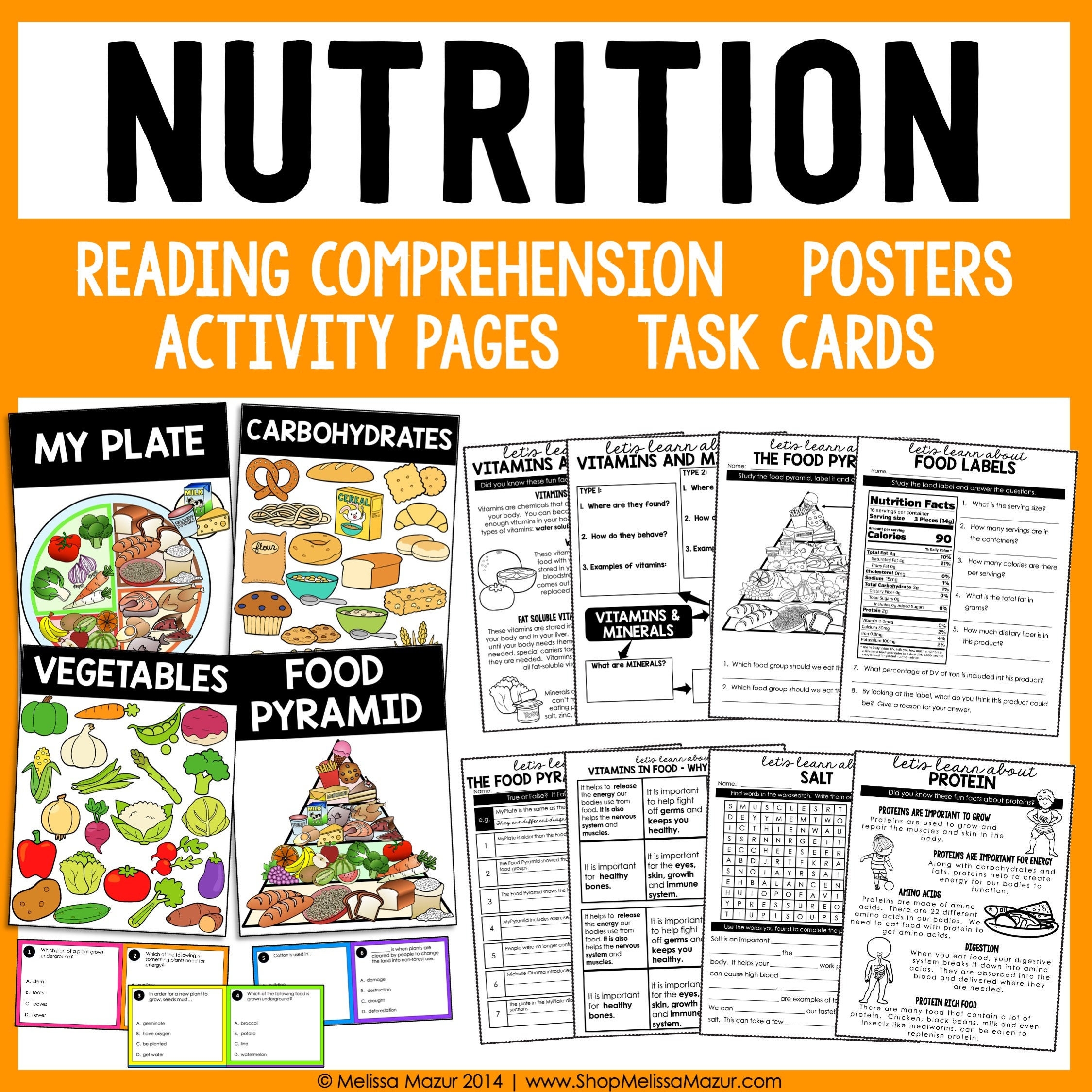 Nutrition And Food Science Unit Science Reading Passages Task Cards And Posters Homeschool Worksheets Printables Etsy