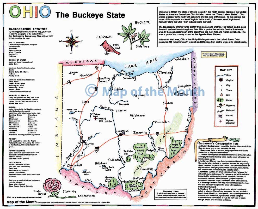 Ohio Map Blank Outline Map 16 By 20 Inches Activities Included